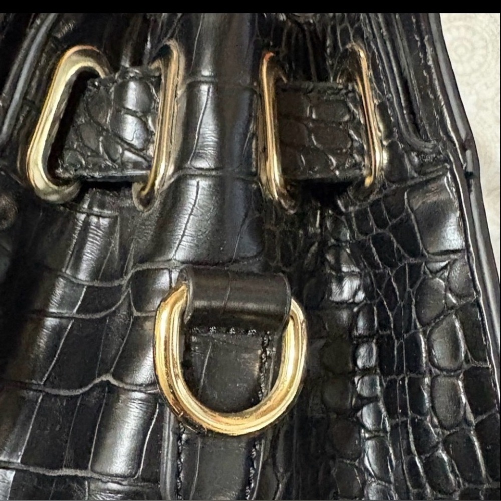 Black Croc-Embossed Shoulder Tote with Gold Accent - Picture 7 of 11
